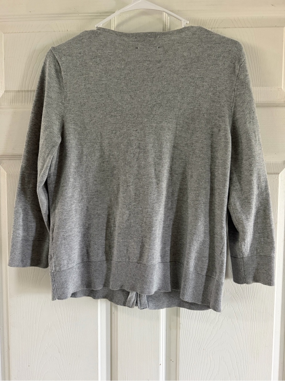 Chaps Light Gray Ruffle-Front Knit Cardigan - Picture 3 of 4